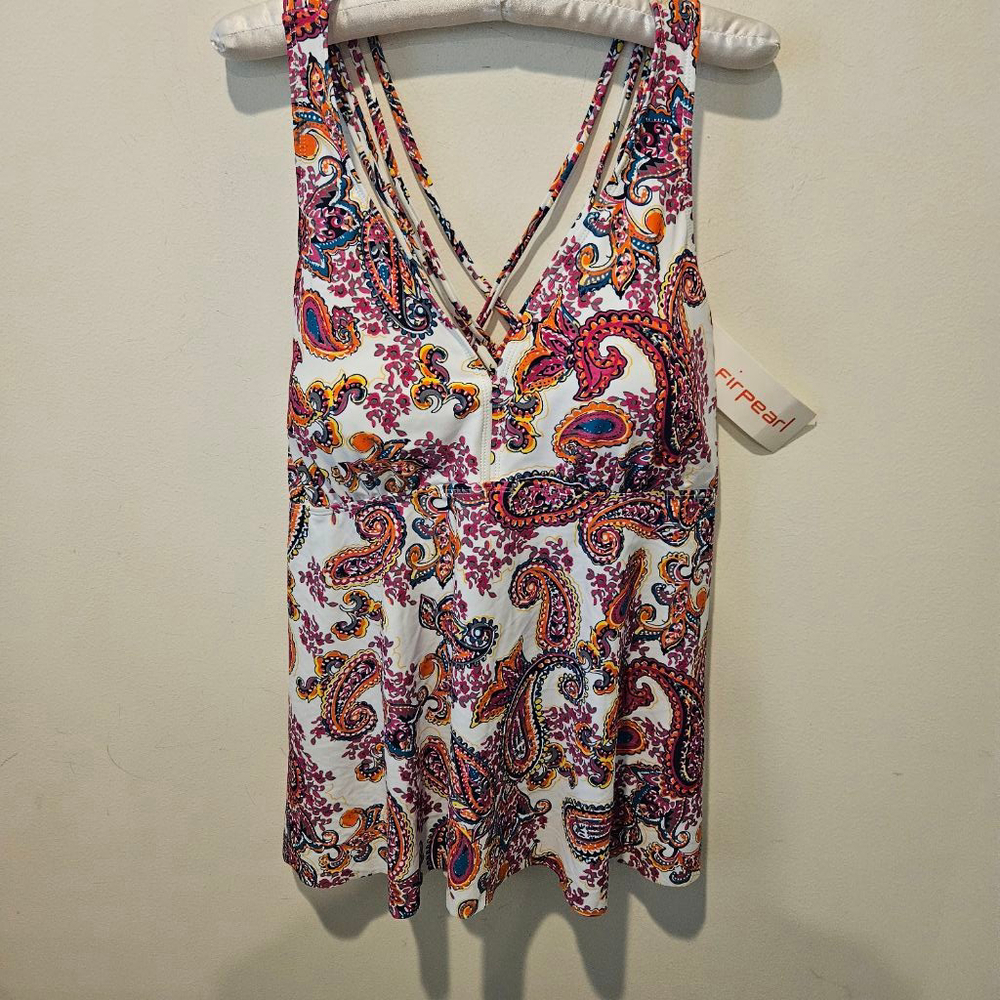 Women's Firpearl NWT Swim Tankini Size 18 White Multi-color